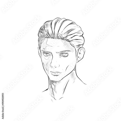 sketch of a handsome young man's face on a white background.(my work does not need a release model) 