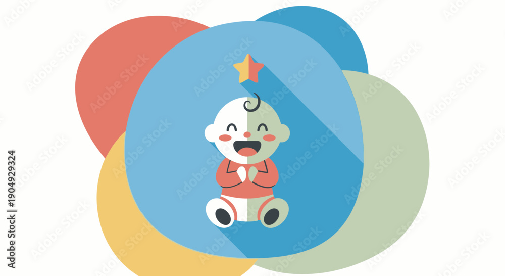 Naklejka premium Adorable Baby Illustration with Star and Cheerful Expression.