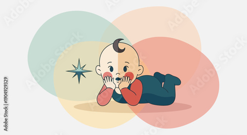 Adorable Baby Lying Down with Surprised Expression in Cartoon Style.