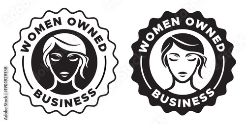 Women Owned Business Badge Icons – Black Circular Female Entrepreneur Logo Set