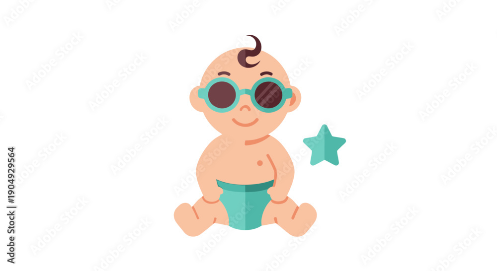 Obraz premium Cool Baby with Sunglasses and Star Illustration.