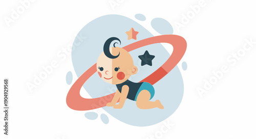 Cute Baby Crawling Through a Ring with Star and Moon.
