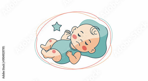 Illustration of a Sleeping Baby with Starry Dream.