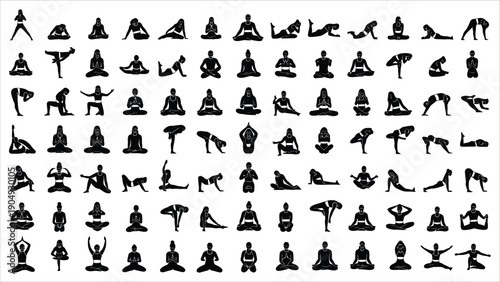 Women silhouettes. Collection of yoga poses. Asana set