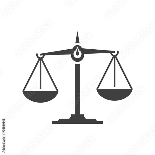 Black and white illustration of a classic scales of justice symbol