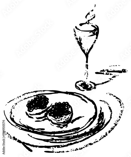 Caviar on toast with champagne luxury food