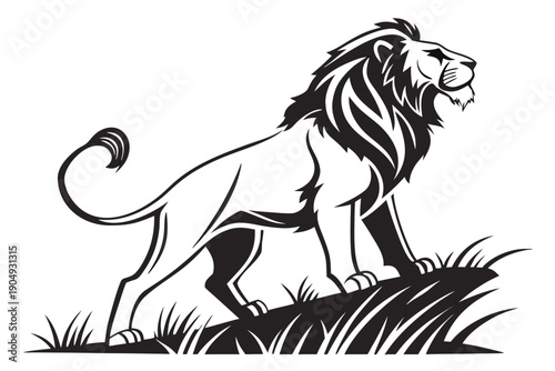 Majestic Black and White Lion Vector Illustration