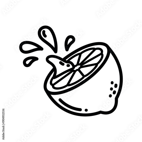 Illustration of a halved lemon with juice splashing out