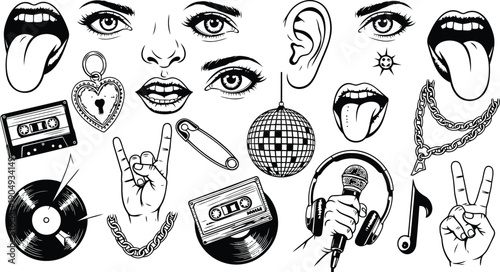 Trendy halftone collage mouth and lips abstract pop art modern creative concept