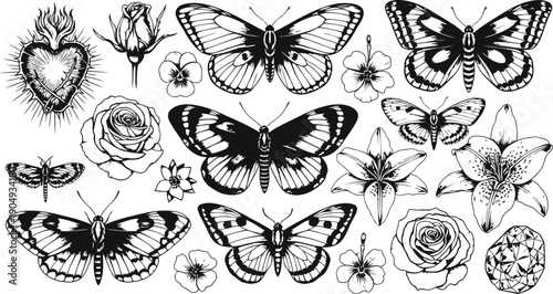 Abstract Butterfly in Trendy Halftone Collage Style – Dotted Textures & Soft Background