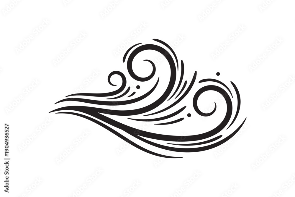 Fototapeta premium Abstract Swirling Wind and Wave Silhouette Design