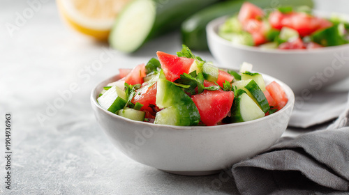 Fresh Tomato and Cucumber Salad in a Bowl