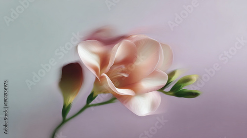 Blurred Soft Pink Flower with Delicate Leaves