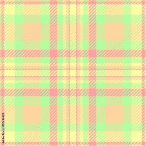 Aesthetic seamless check textile, thin tartan vector background. Line plaid pattern fabric texture in orange and green colors.