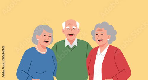 Happy Elderly Couple with Senior Woman Joyful Retirement.