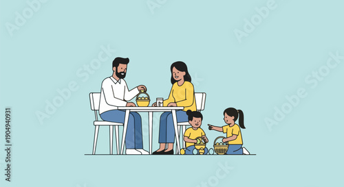 family having breakfast together at home.