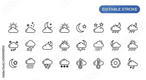 The outline weather forecast icons show various atmospheric conditions.