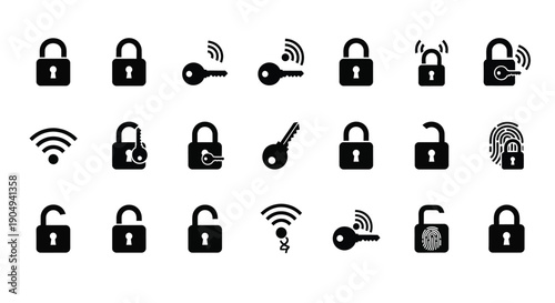 Security lock icons feature wireless access keys.