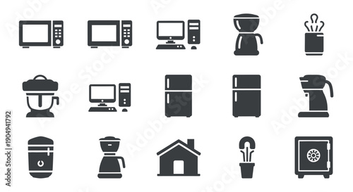 Household appliance icons feature refrigerators.