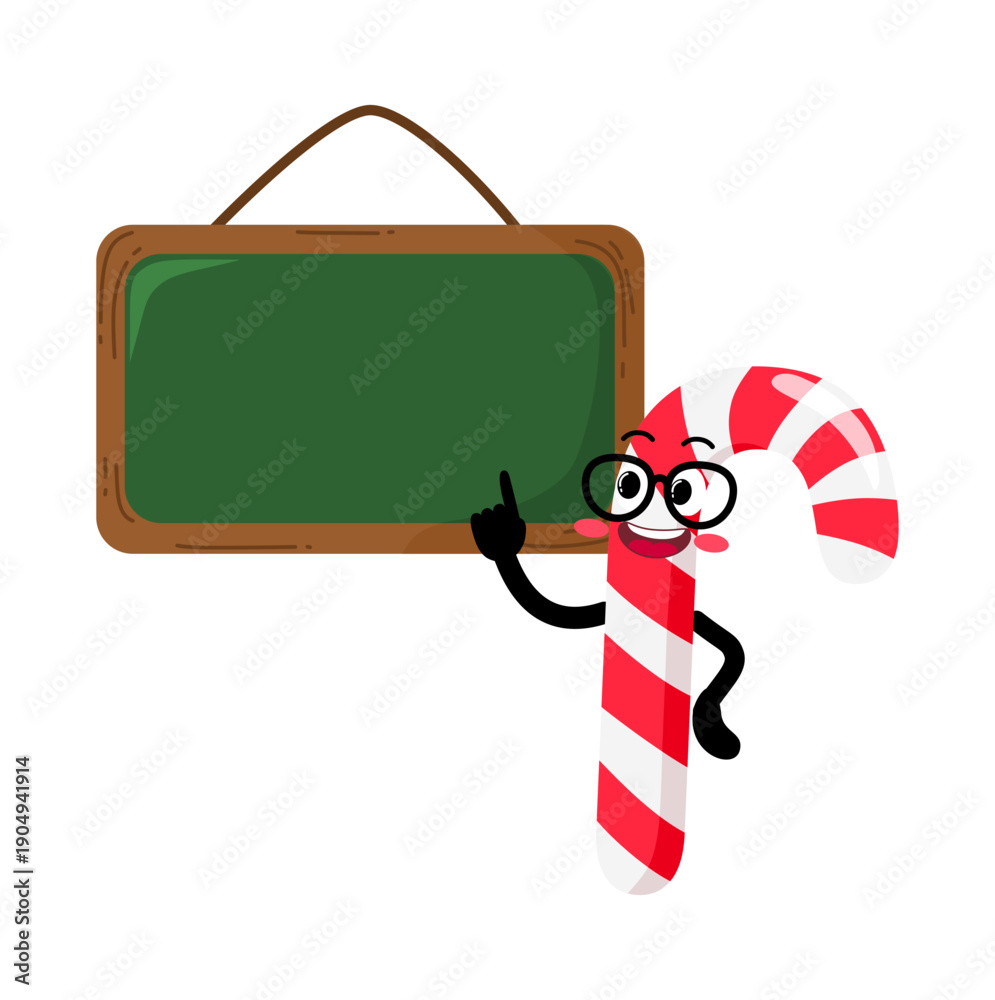 Obraz premium Cute Hand Drawn Candy Cane Explaining In Front Of Green Board