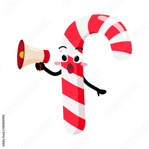 Cute Hand Drawn Candy Cane Speaking Using Megaphone Bravely