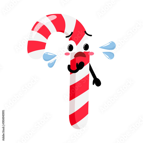 Cute Hand Drawn Nervous Candy Cane Expression