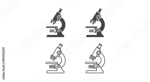 Set of four laboratory microscope icons in solid.