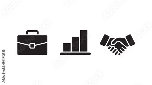 Vector Illustration Of Business Deal With Briefcase, Bar Chart And Handshake For Corporate Finance And Partnership Concept