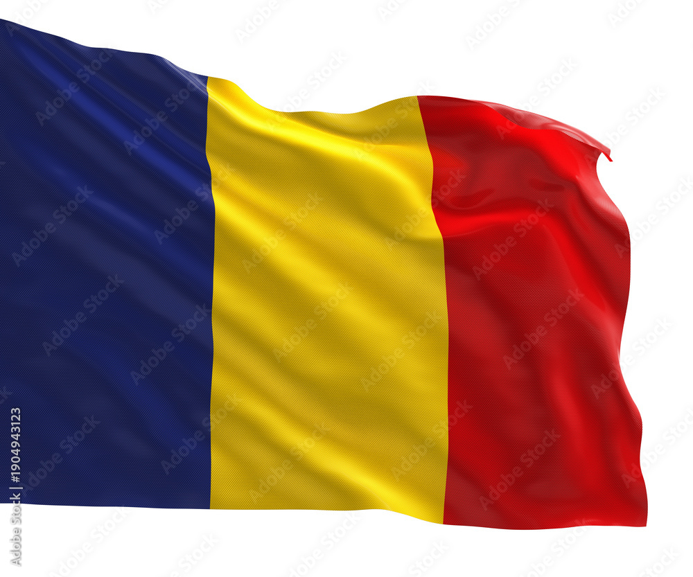 Fototapeta premium Realistic 3D render of the Romania national flag, high quality fabric texture