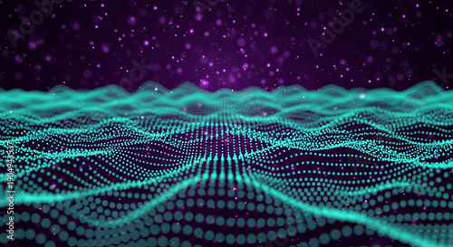 Wallpaper Mural Vibrant digital wave pattern with purple and teal dots on dark background Torontodigital.ca