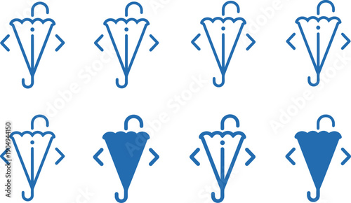Blue umbrella on white background with arrows symbols
