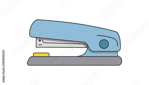 Blue office stapler on a gray base stationery