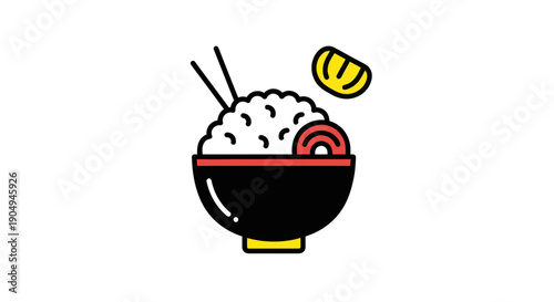 Bowl of rice with chopsticks and garnish