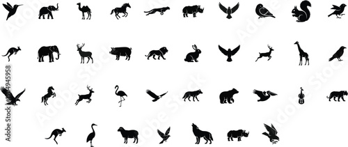 Collection of various animal silhouettes in different poses