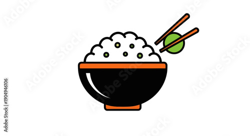 Bowl of rice with chopsticks illustration