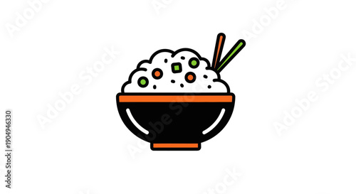 Bowl of rice with chopsticks illustration