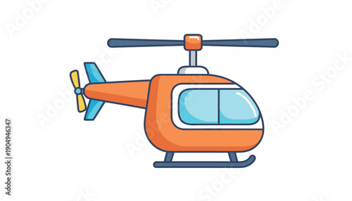 Orange helicopter with blue windows and rotor blades white background