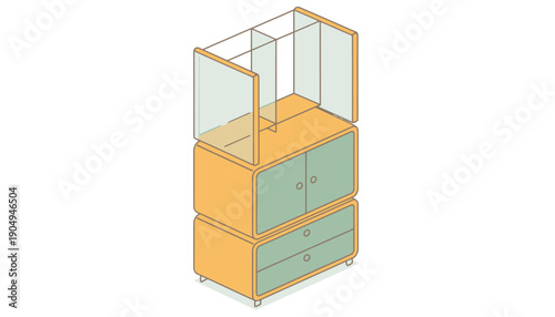 Yellow and Green Display Cabinet yellow cabinet green doors glass furniture interior