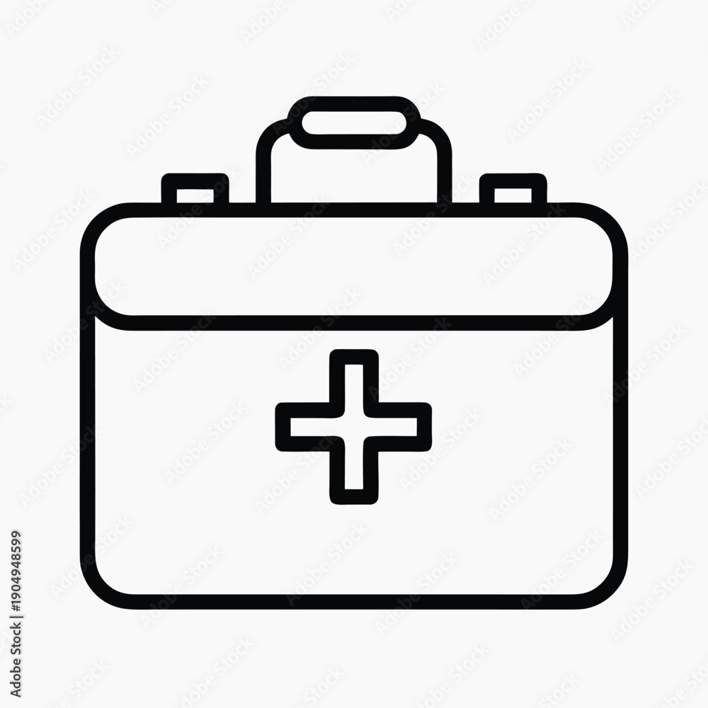 Obraz premium Simple Line Art Icon of a Medical First Aid Kit with a Red Cross Symbol medical kit health