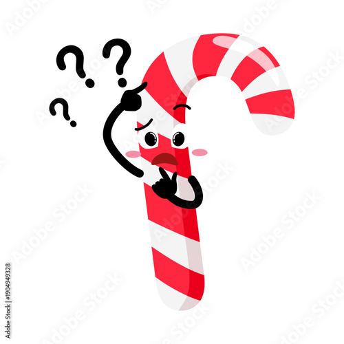 Cute Hand Drawn Candy Cane Questioning and Thinking
