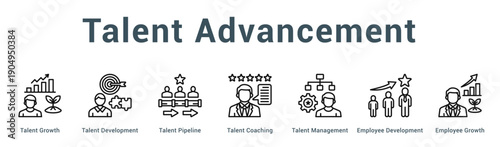 Talent Advancement  Modern and clean web banner illustration vector featuring thematic icons