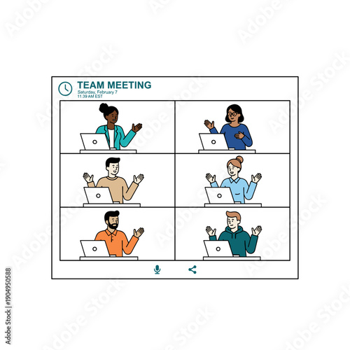 Video conference team meeting with remote participants concept of online collaboration