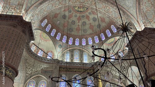 Blue Mosque Interior Architectural Details and Iznik Tile Ceiling in Istanbul Turkey
