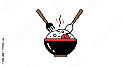 Bowl of rice with utensils illustration