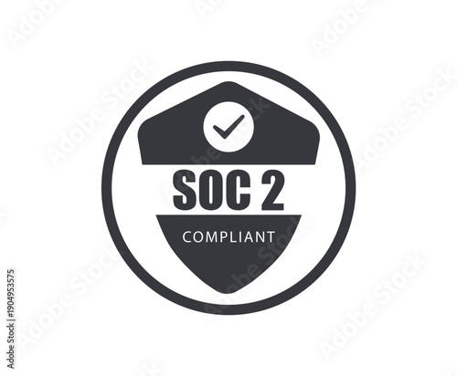 SOC 2 compliant certificate badge icon. Clean, modern design symbolizing verified data security, trust, and compliance