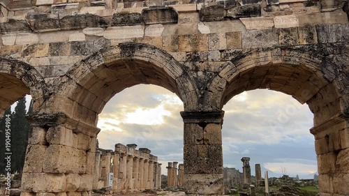 Ruins of Ancient Hierapolis in Pamukkale Turkey Ancient City and Roman Amphitheater