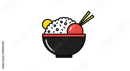 Bowl of rice with chopsticks illustration