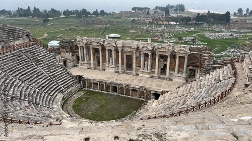 Ruins of Ancient Hierapolis in Pamukkale Turkey Ancient City and Roman Amphitheater