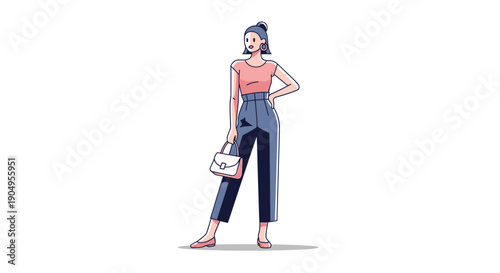 Stylish Woman in HighWaisted Pants and Top Illustration.