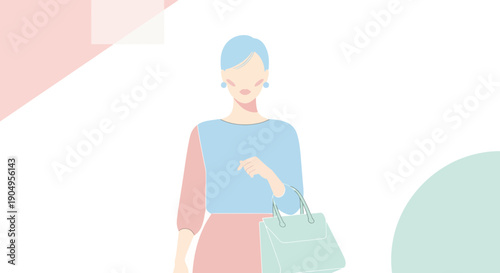 Stylish Woman with Shopping Bag in Pastel Colors Illustration.